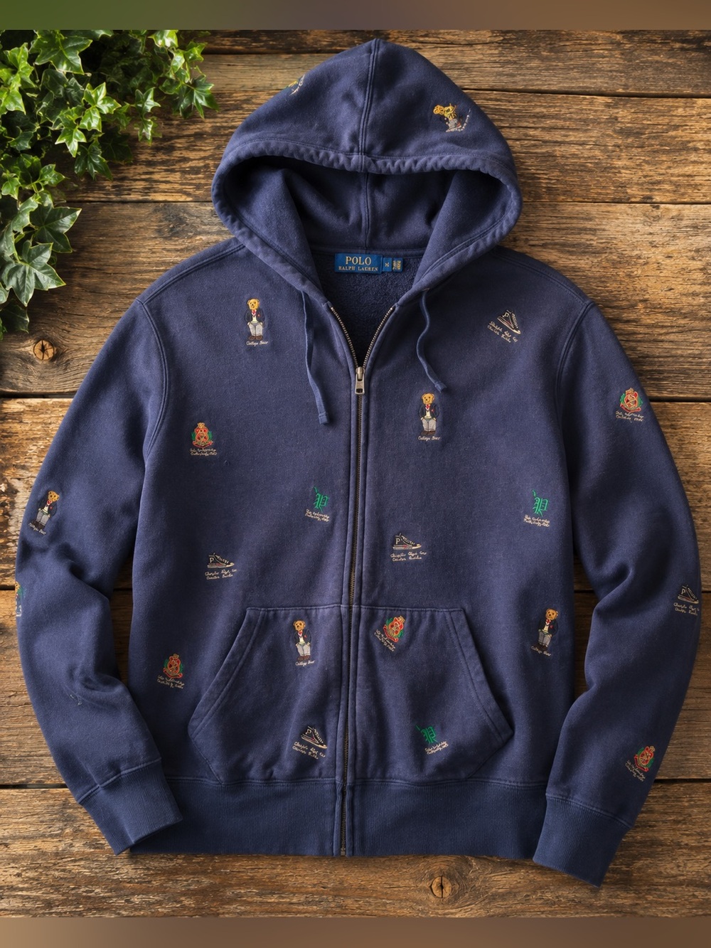 Polo Ralph Lauren Polo Bear All Over Embroidered Zip Hoodie Navy M